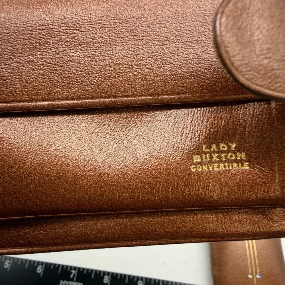 Vintage Lady Buxton Brown Mello Cowhide Wallet and Key Case Set Gold Accents